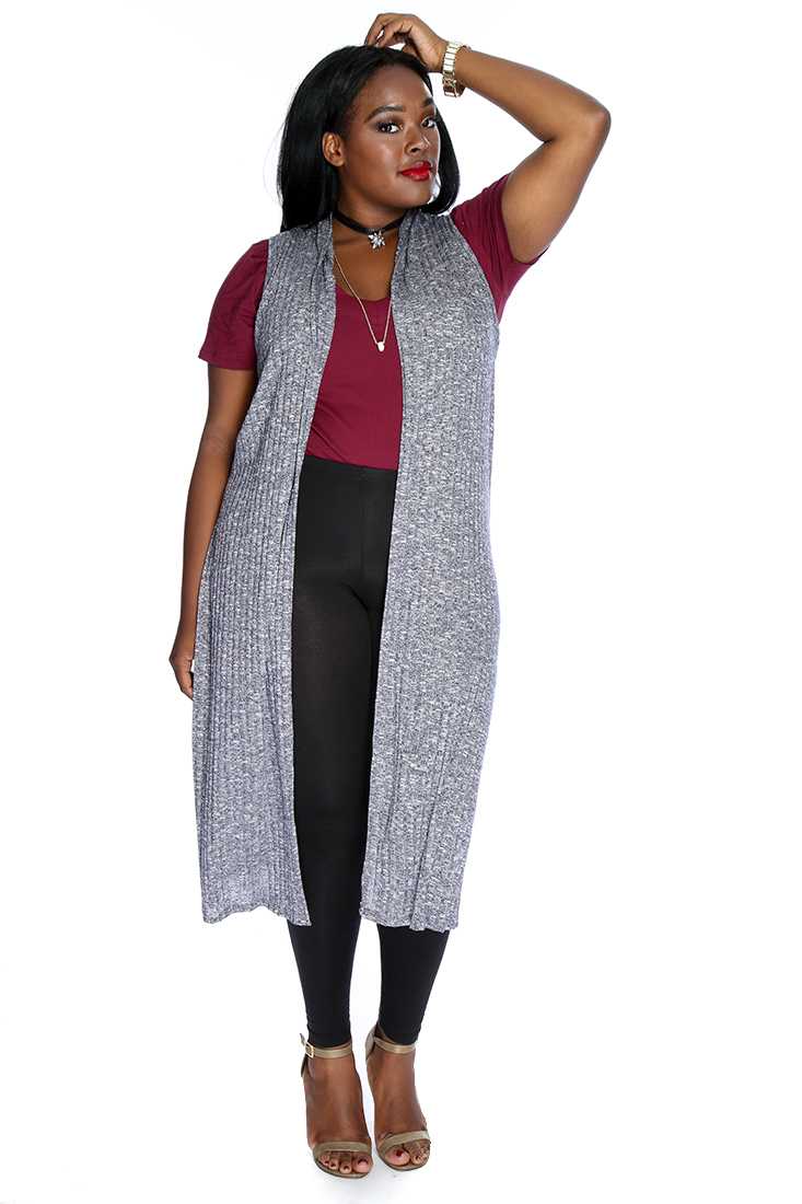 Navy Sleeveless Open Front Causal High Low Cardigan