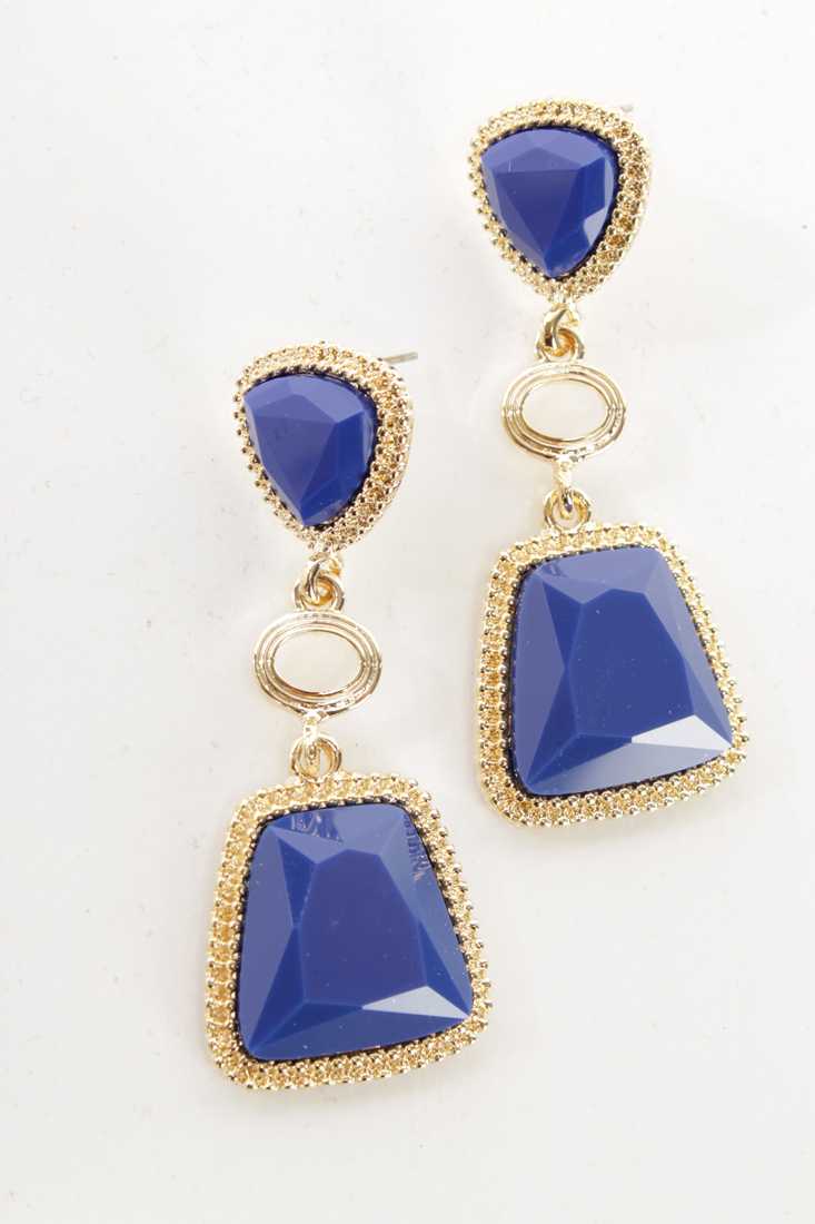Roayl Blue Faceted Beaded High Polish Metal Dangle Earrings