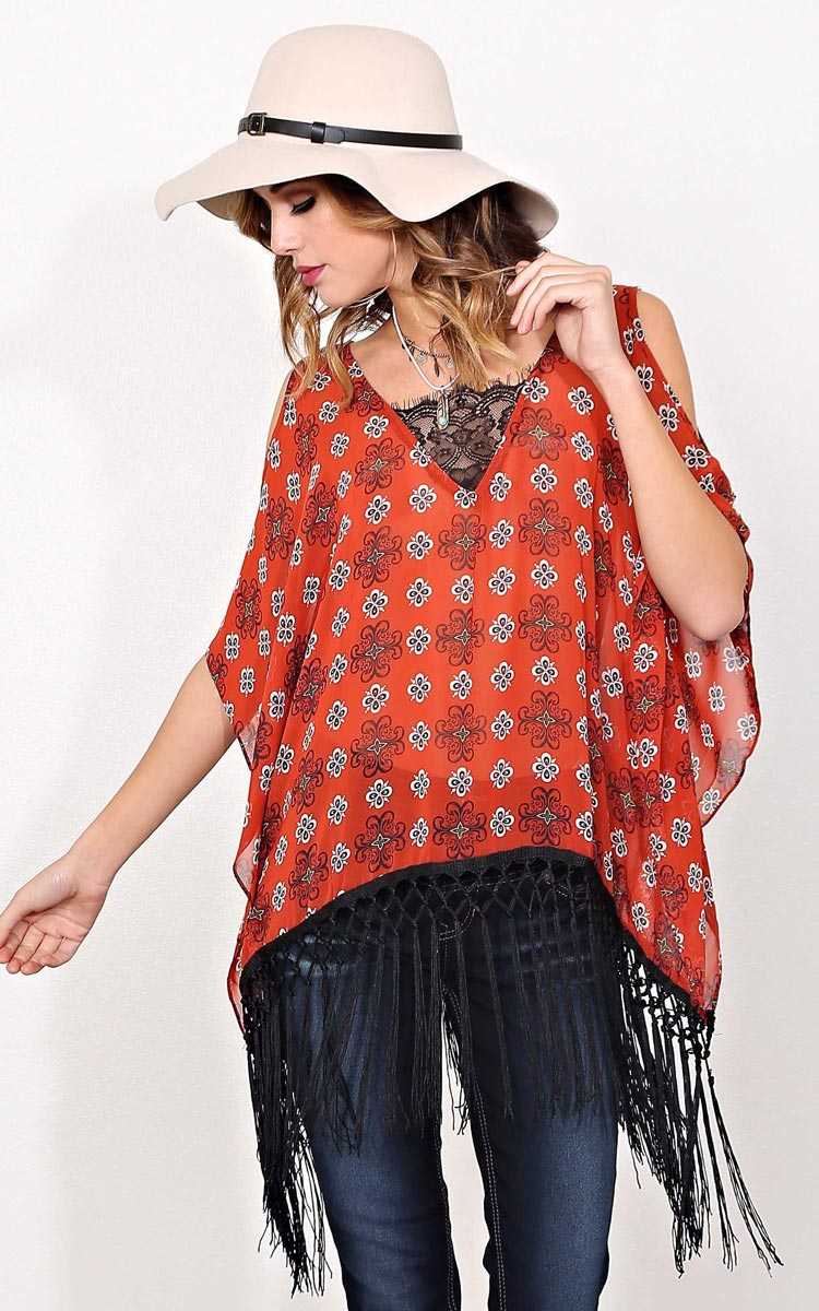 Barcelona Woven Top - LGE - Rust in Size Large by Styles For Less