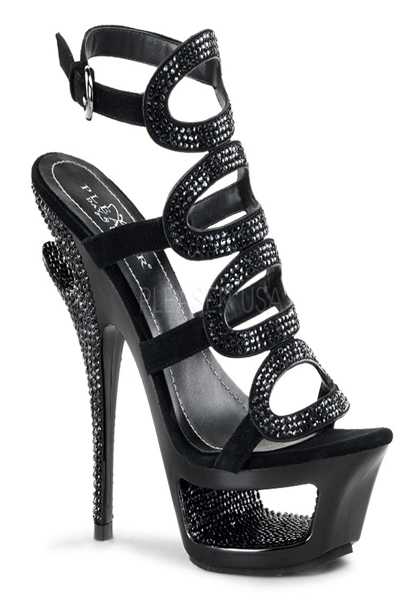 Black Suede Cut-Out Platform Sling-Back Sandal High Heels
