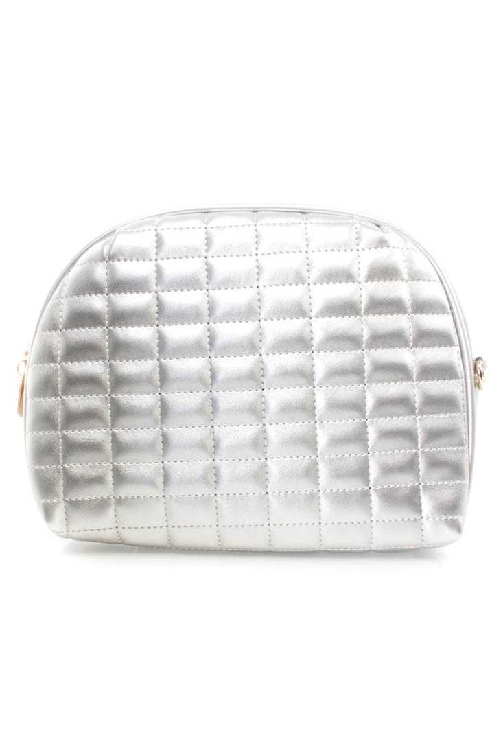 Silver Quilted Faux Leather Mini Handbag