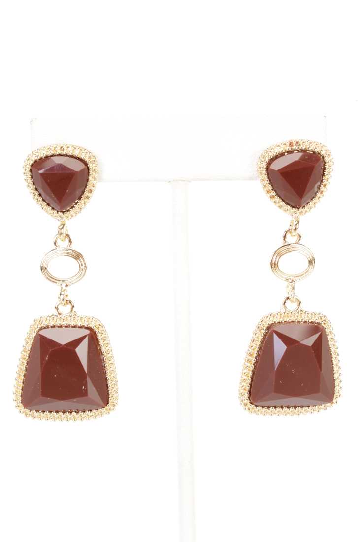Brown Faceted Beaded High Polish Metal Dangle Earrings