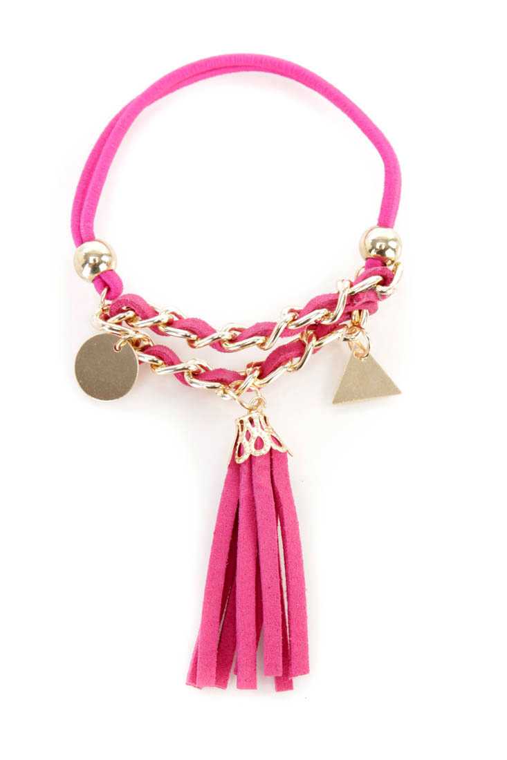 Magenta Elastic Band Tassel Shape Pendant Bracelet