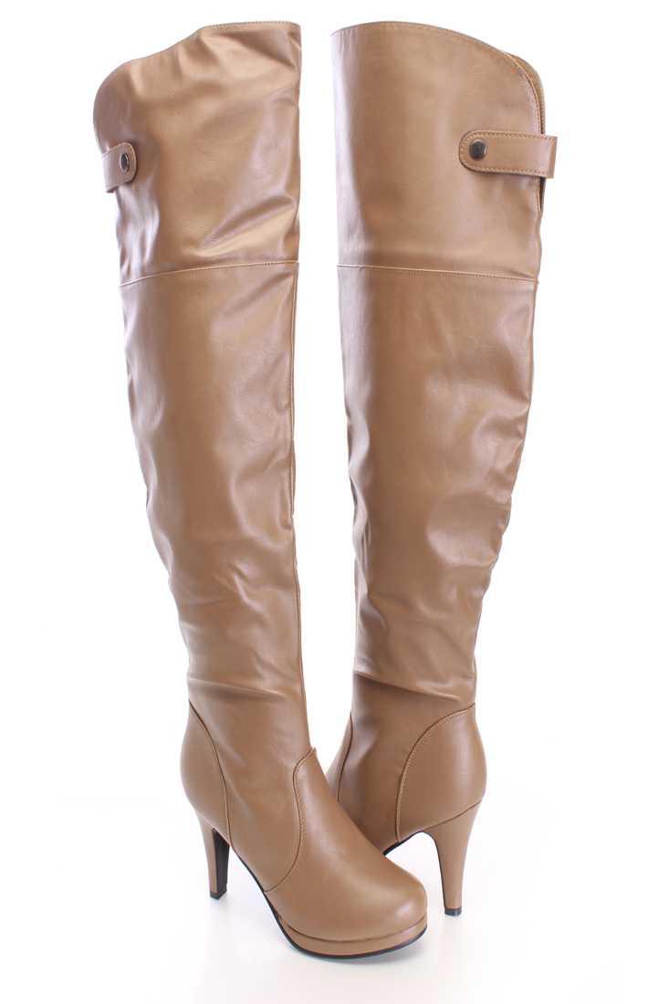 Khaki Thigh High Boots Faux Leather