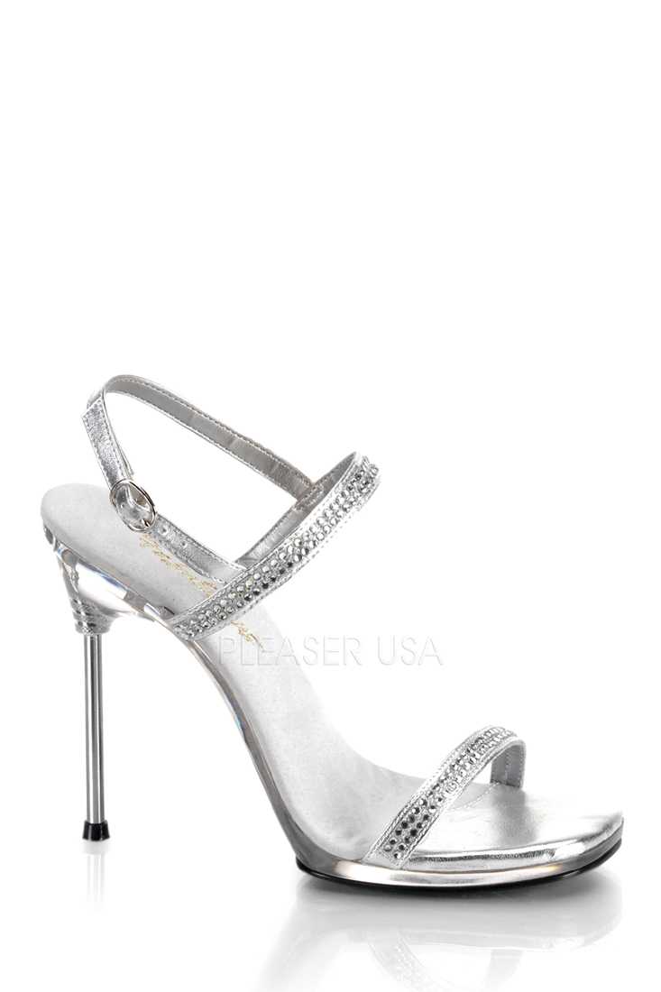 Silver Rhinestone Detail Single Sole Sandal High Heels