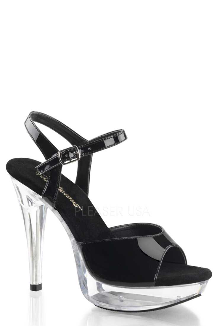 Black Clear Peep Toe Platform High Heels Patent