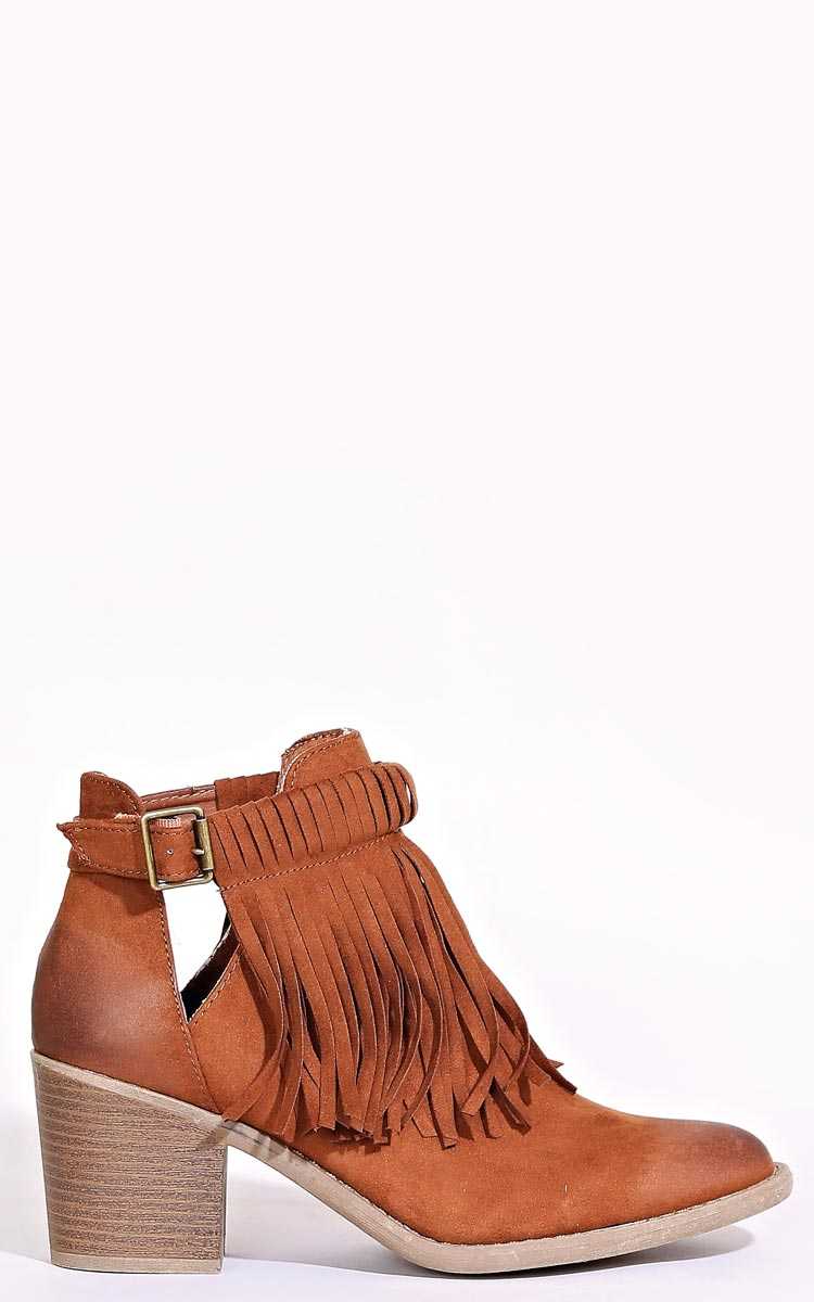 QUPID Addison Fringe Ankle Boots - Rust in Size by Styles For Less