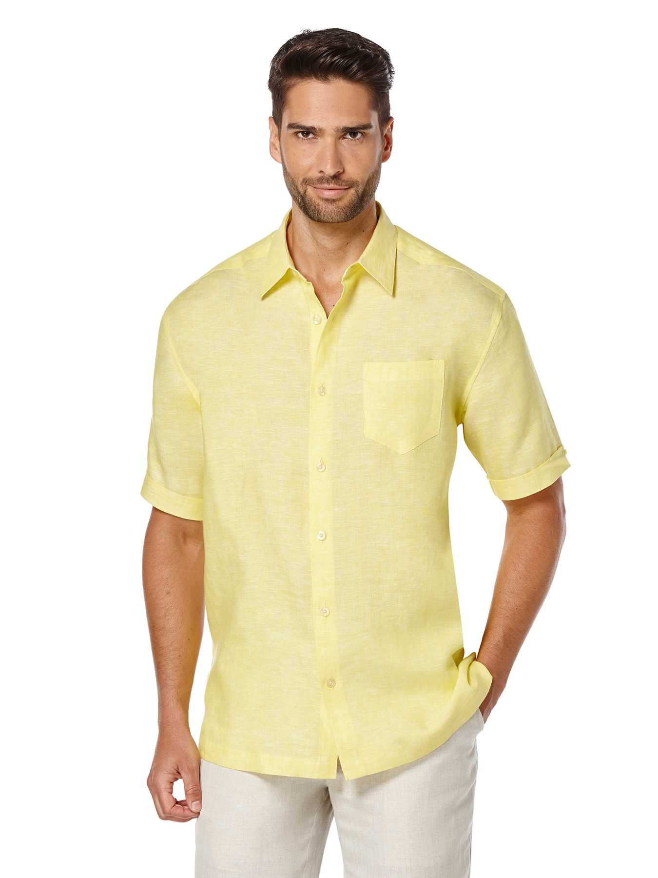 Cubavera 100% Linen Short Sleeve 1 Pocket Cross Dye Shirt