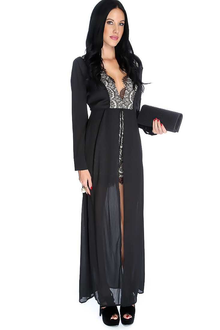 Sexy Black Long Sleeve Scallop Eyelash Lace Overlay Romper