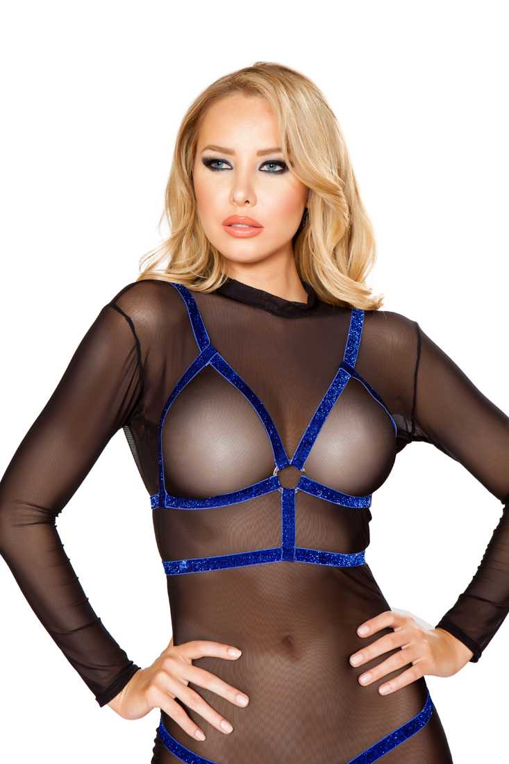 Sexy Blue Plus Size Shiny Elastic Strapped Top