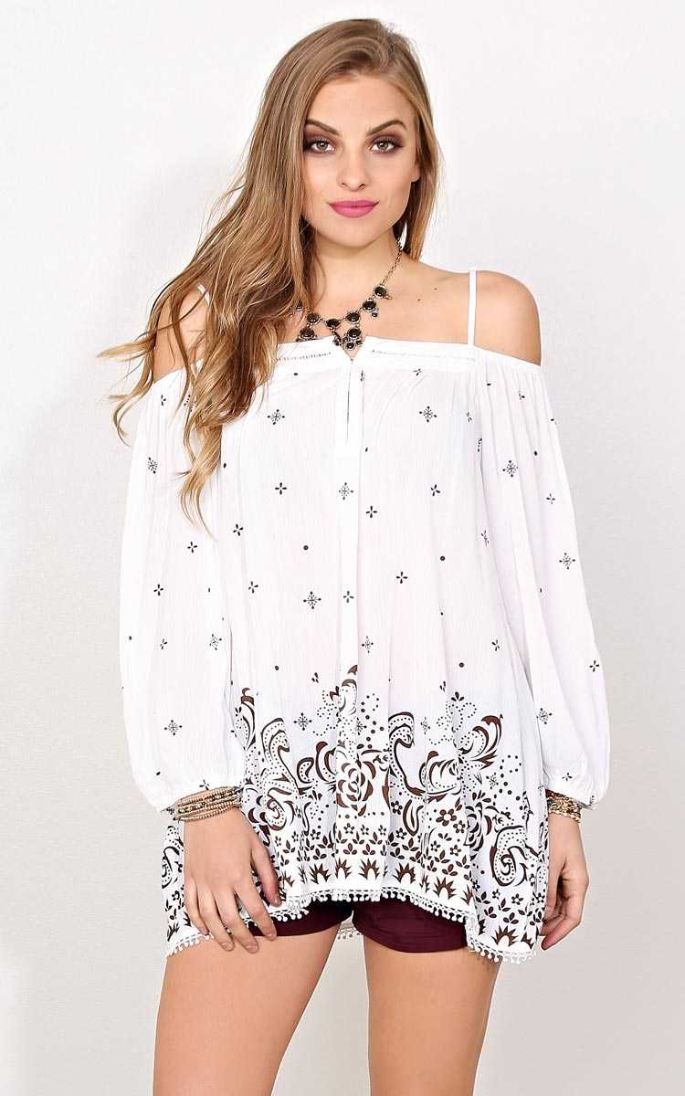 Festival Flirt Cold Shoulder Woven Top - SML - White in Size Small by Styles For Less