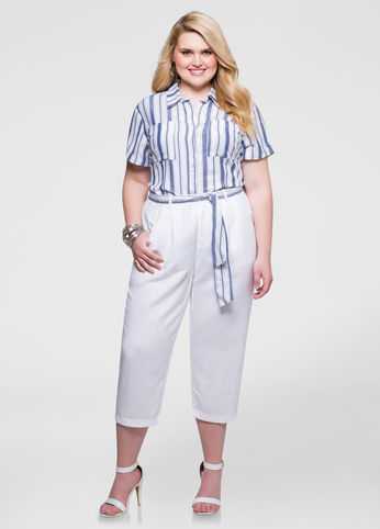 Belted Wide Leg Cropped Pants