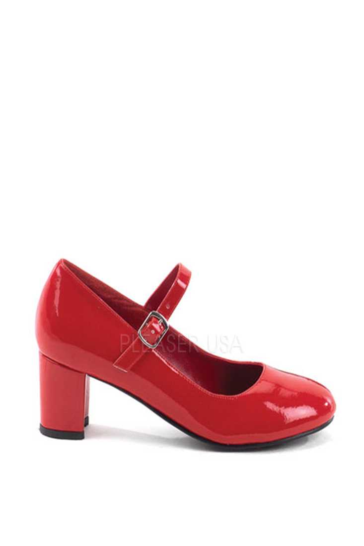 Red Maryjane Chunky High Heels Patent