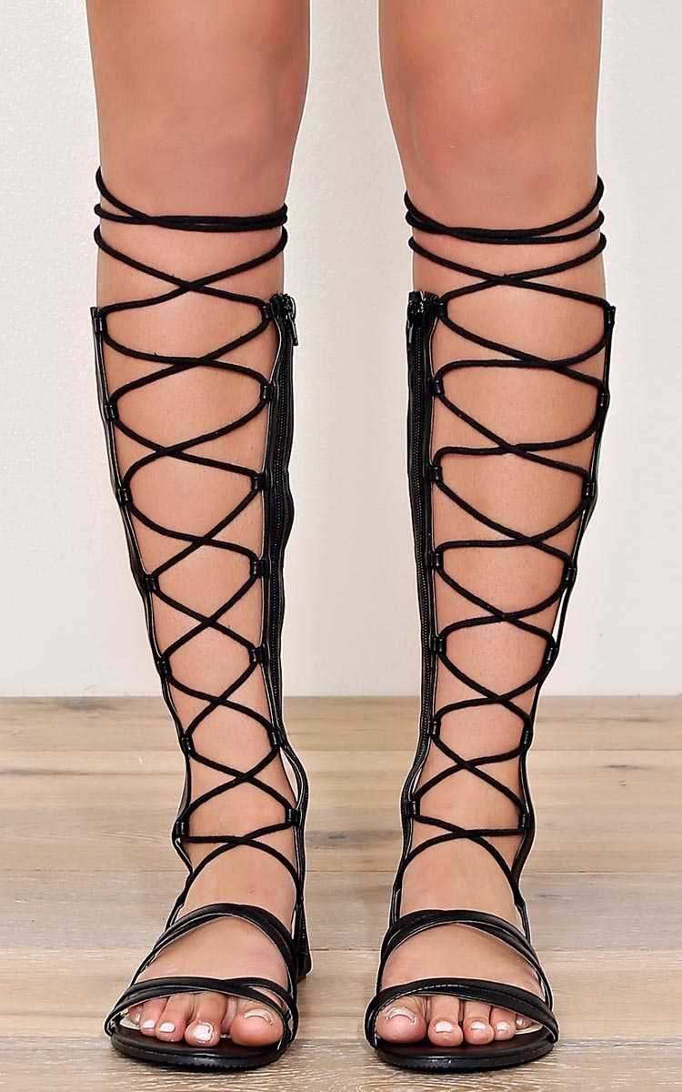 BAMBOO Nica Lace Up Gladiators - Black in Size by Styles For Less