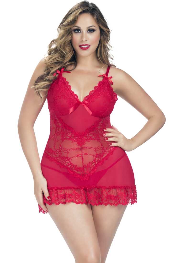 Sexy Red Lace 2 Piece Babydoll