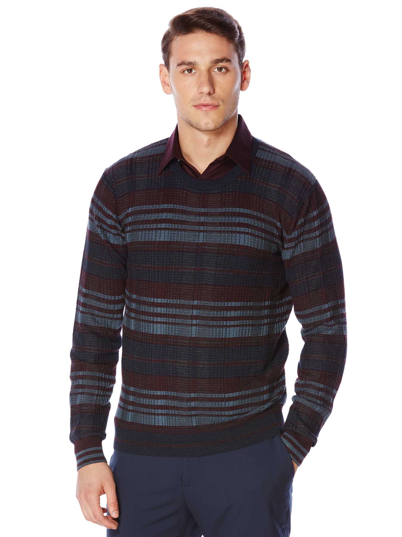 Perry Ellis Multi-Color Plaid Crew Sweater