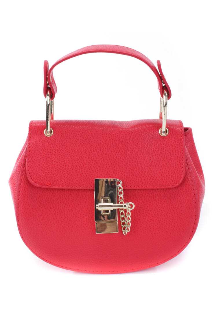 Red Crinkled Faux Leather High Polish Twist Lock Handbag