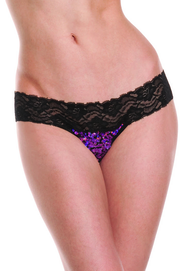 Magenta Sequin Floral Lace Band Sexy Pucker Cheeky Panty