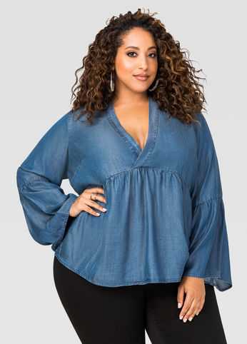 Bell Sleeve Chambray Swing Top