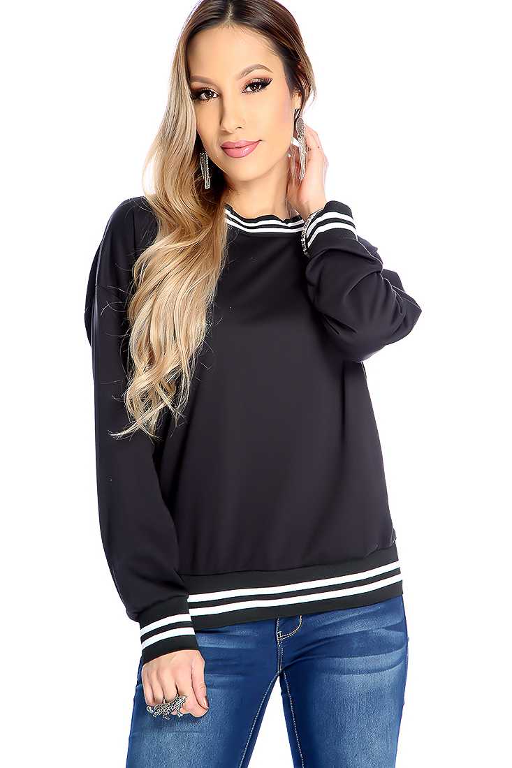 Black Long Sleeve Casual Sweater Top