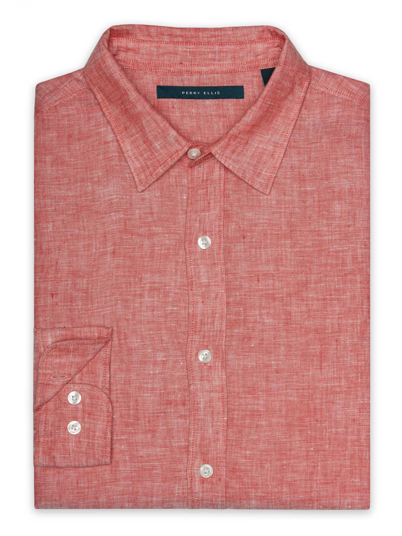 Perry Ellis Roll Sleeve Linen Chambray Shirt