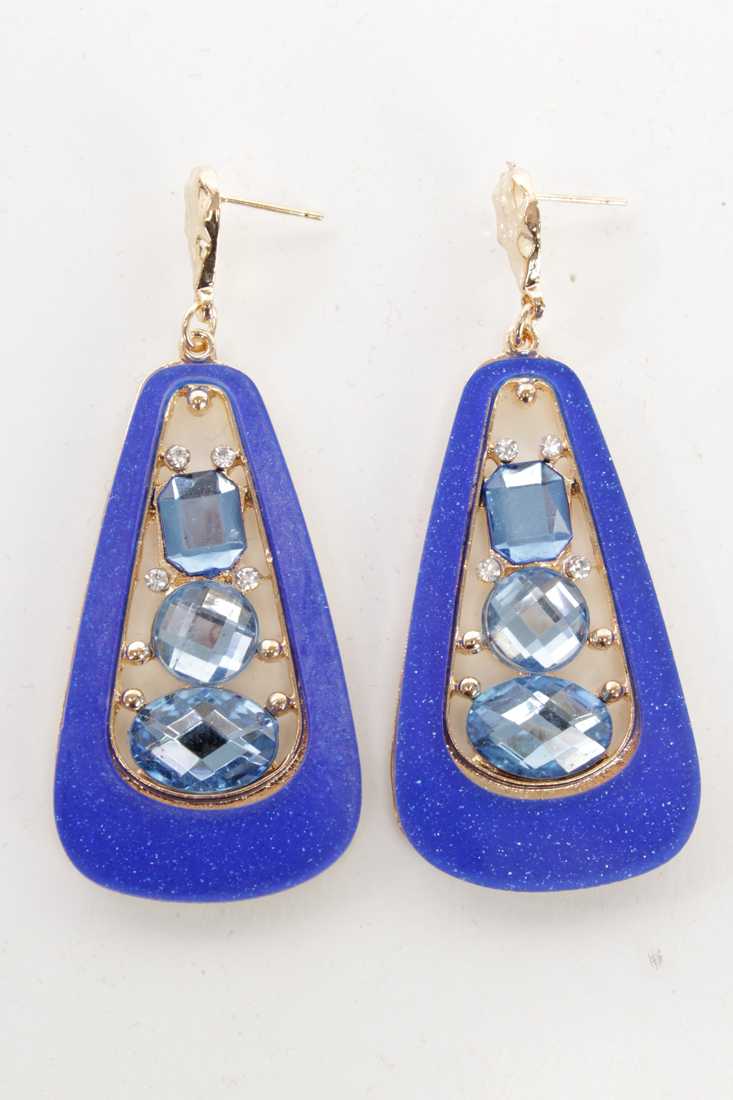 Blue Gold Lacquer Finished High Polish Metal Dangle Earrings