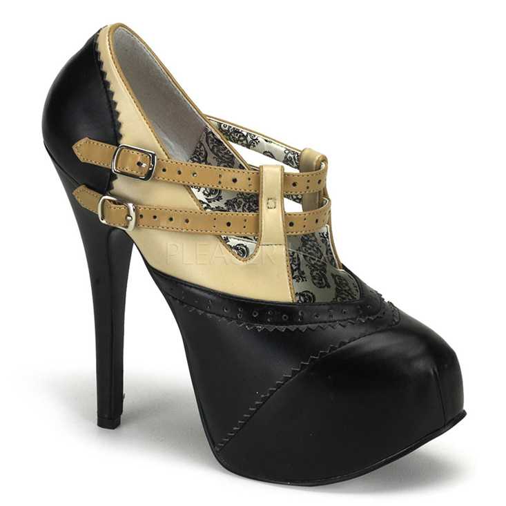 Beige Black Faux Leather Two Tone High Heels