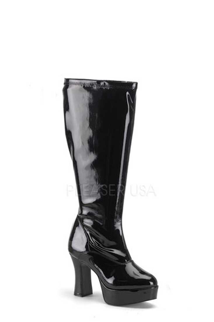 Black Wide Width Chunky Heel GoGo Boots Patent
