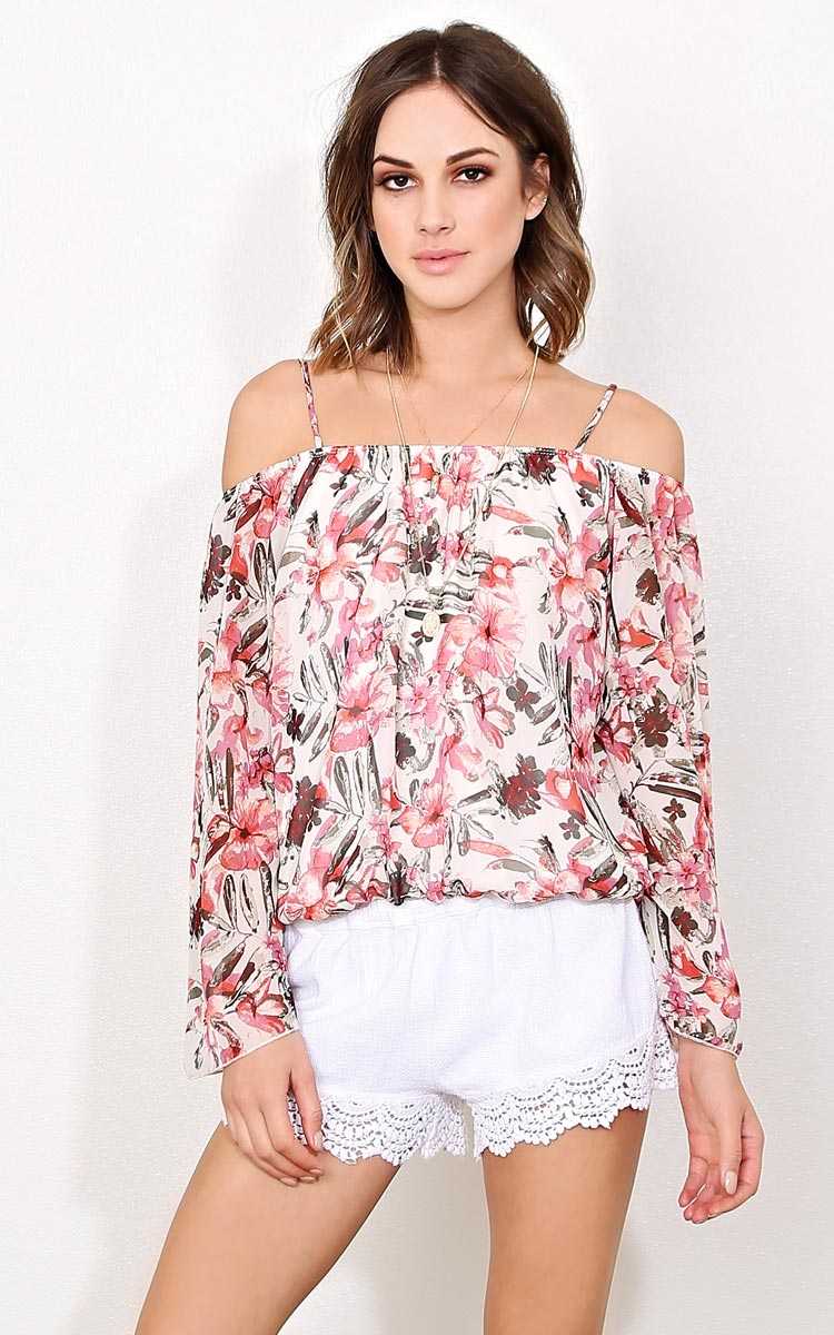 Vacay Woven Cold Shoulder Top - - Ivory Combo in Size by Styles For Less
