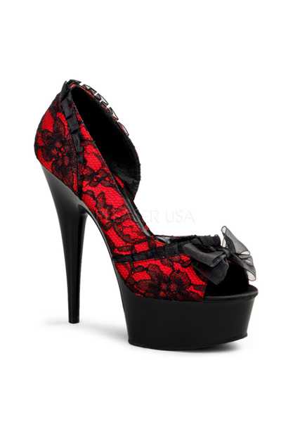 Red Satin Lace Peep Toe High Heels