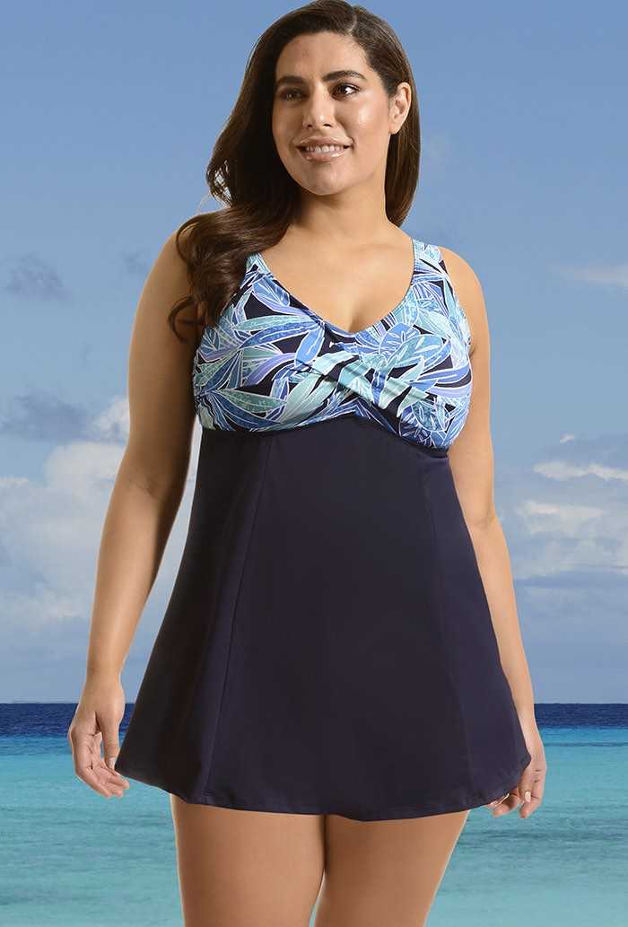 Blue/Green Leaves Bodice Print Swimdress