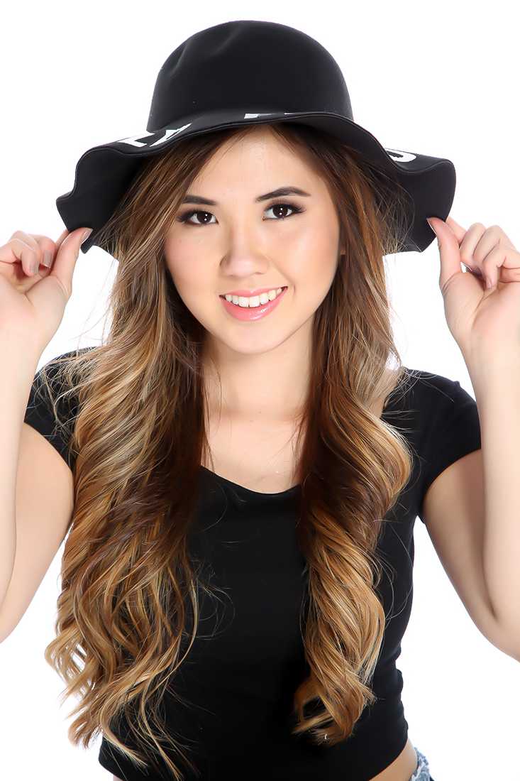 Black Graphic Print Brim Floppy Hat
