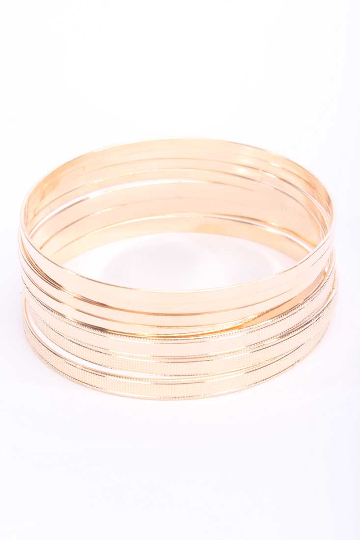Gold High Polish Metal Textured Bangle Bracelets