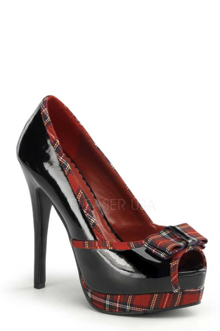 Black Red Plaid Printed Pump High Heels Patent