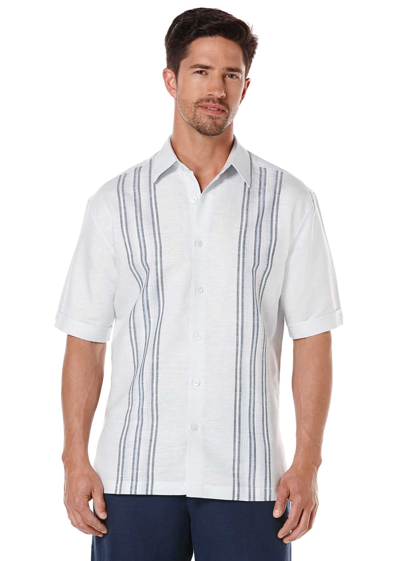 Cubavera Linen Short Sleeve Engineered Dobby Stripe Panel