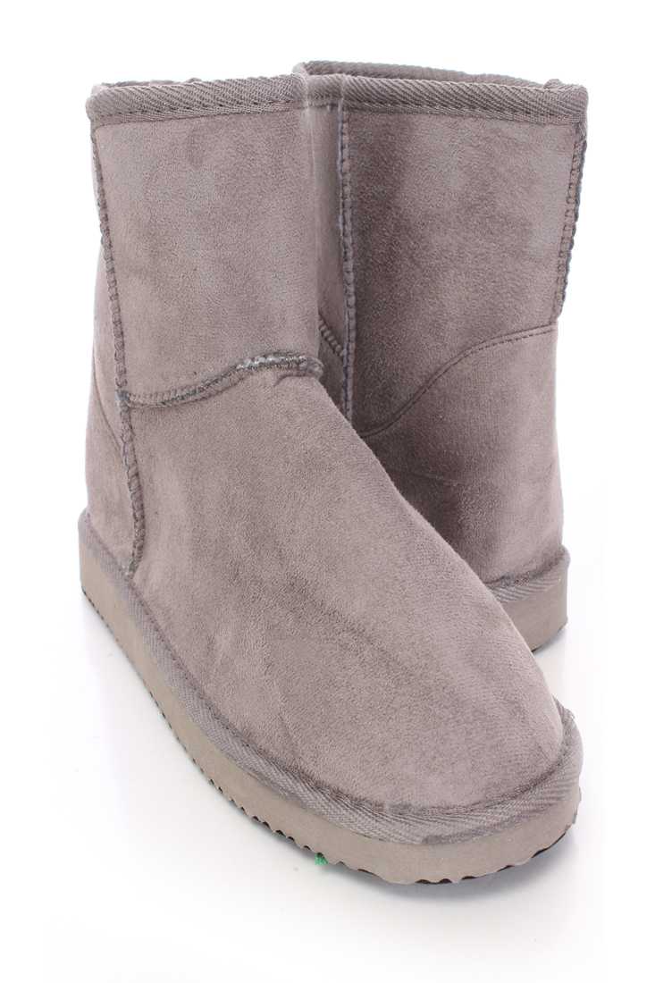 Grey Slip On Casual Ankle Booties Faux Suede