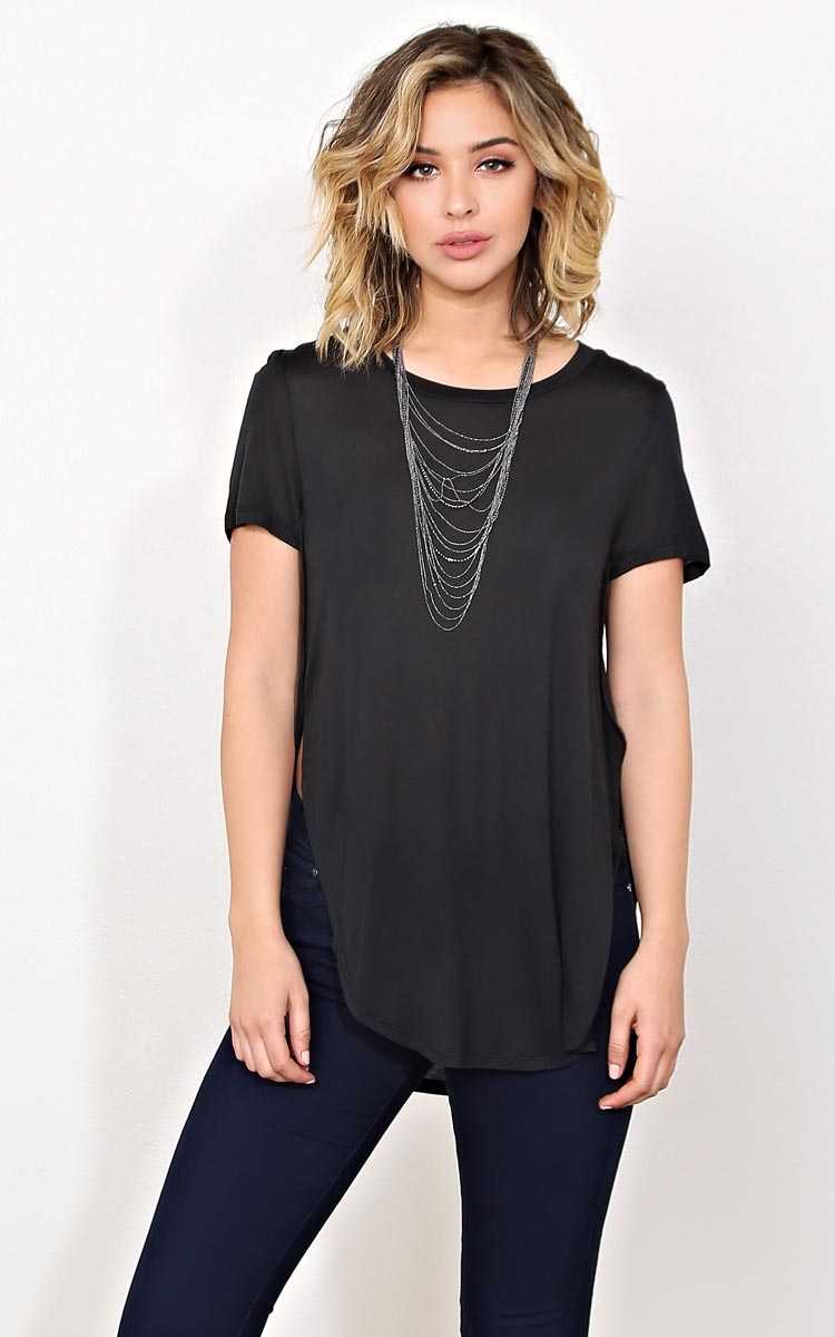 Bianca High Slit Knit Tunic - - Black in Size by Styles For Less