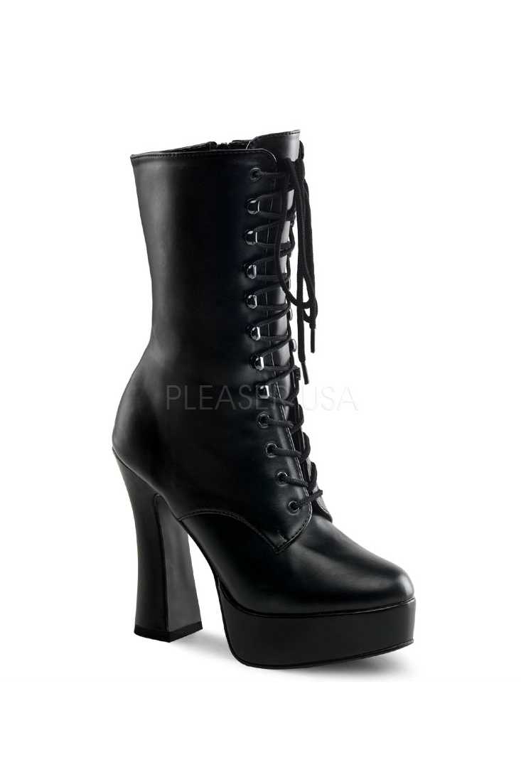 Black Faux Leather Lace Up Booties