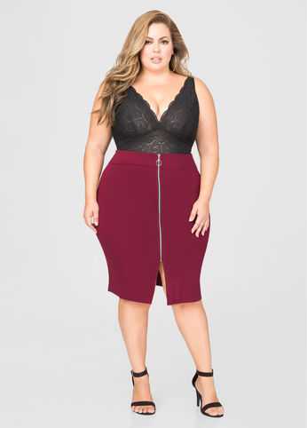 Zip Front Ponte Pencil Skirt