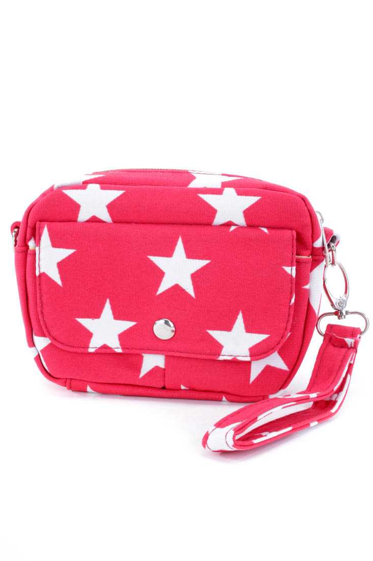 Red Strap Print Canvas Mini Cross Body Handbag