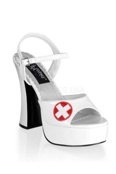 White Patent Faux Leather Chunky High Heels