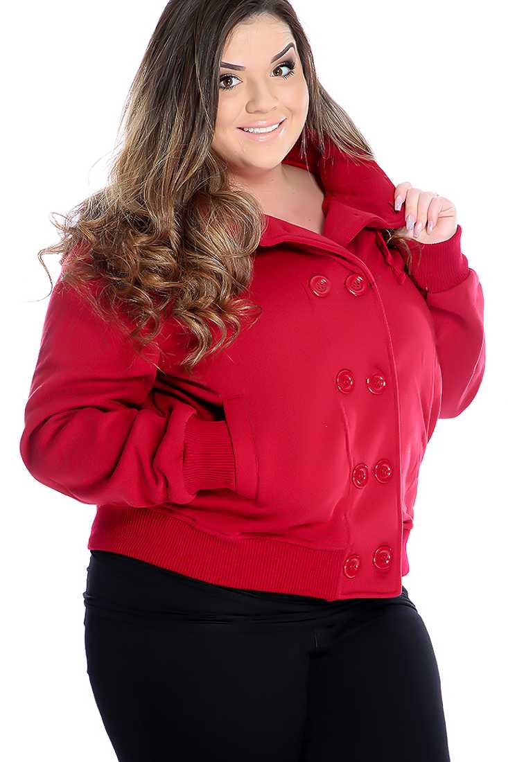 Stylish Warm Burgundy Plus Size Long Sleeve Coat