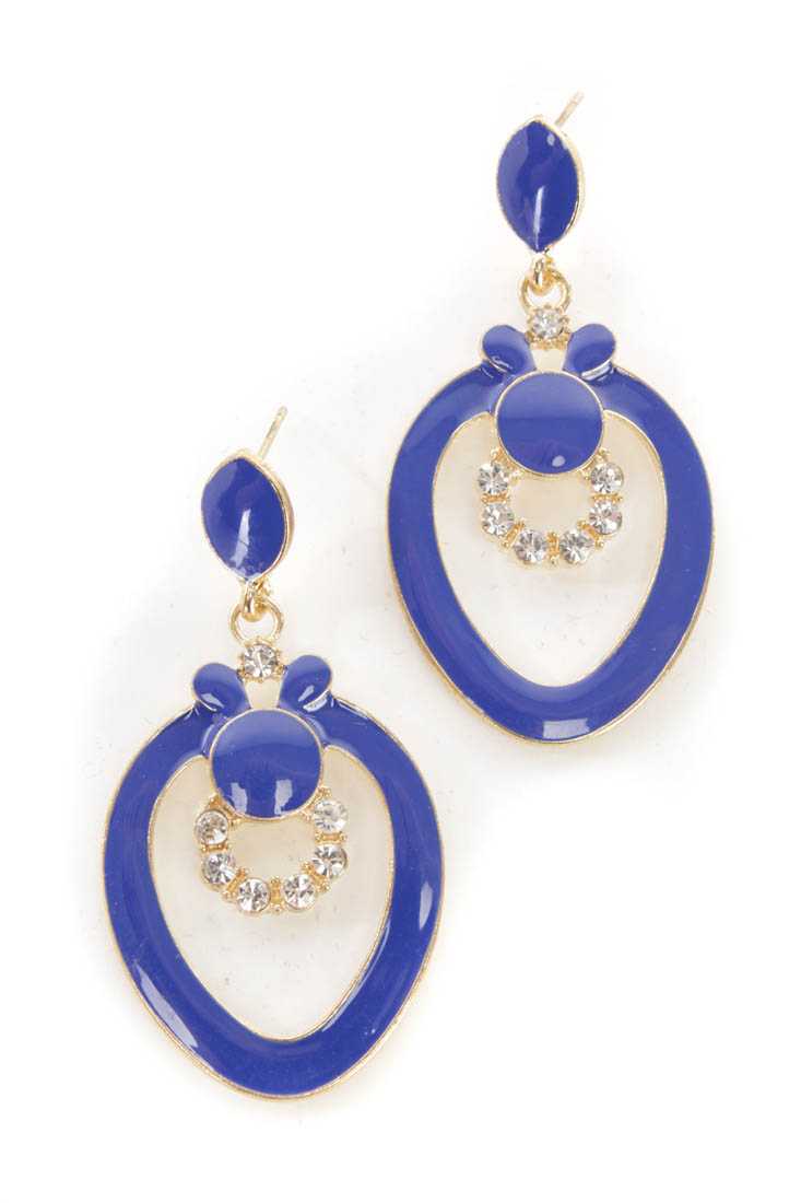 Blue High Polish Rhinestone Decor Dangling Earrings