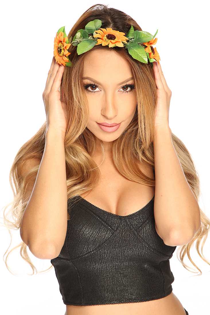 Orange Floral Accent Leaf Wrap Headband