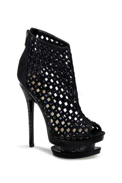 Black Faux Suede Rhinestone Detail Booties