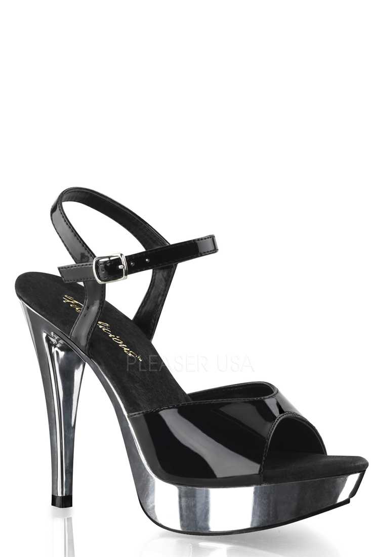 Black Silver Peep Toe Platform High Heels Patent