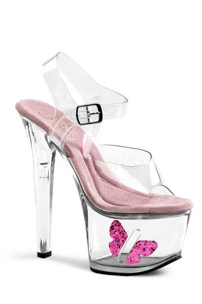 Clear Pink Strappy Butterfly Tip Jar Platform High Heels