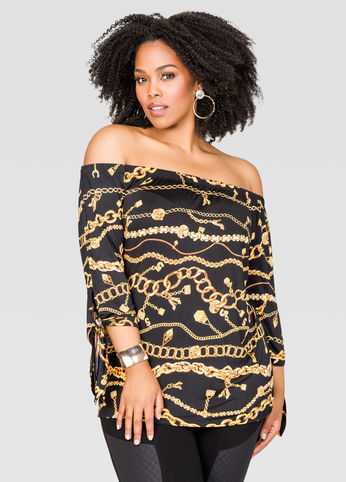 Status Print Off-Shoulder Marilyn Top