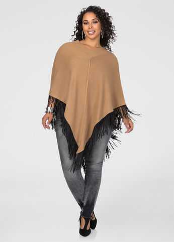 Fringe Hem Poncho Sweater