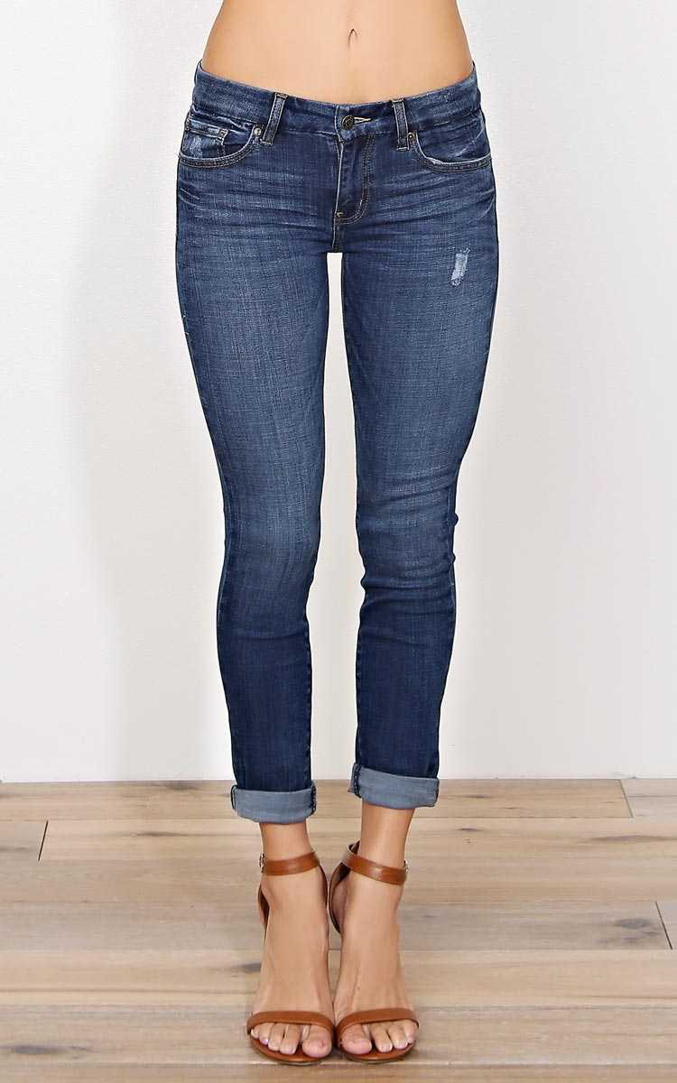 Eunina Cropped Denim Skinny Jeans - Dark Denim in Size by Styles For Less